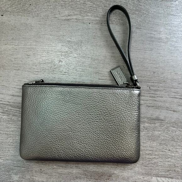 Coach Small Metallic Pebbled Leather Wristlet with Box - Picture 2 of 7